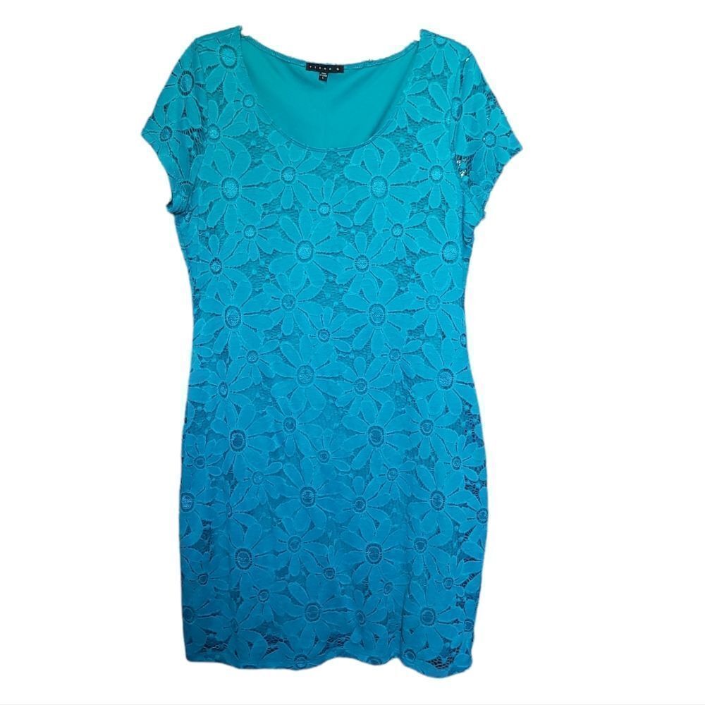 Aqua/ Teal Lace Overlay Dress